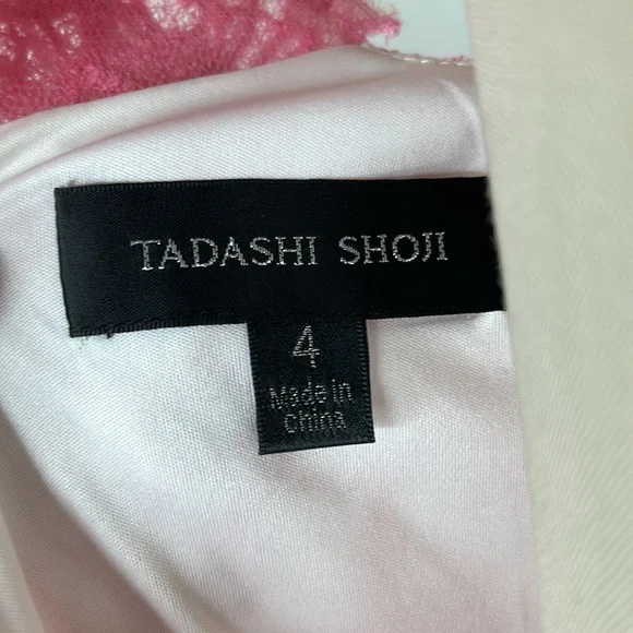 Tadashi Shoji Ines Lace Sheer Floral Open Backless Rose Silk Dress